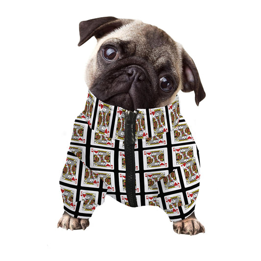 King Of Hearts Pattern Print Dog Zip Up Jacket