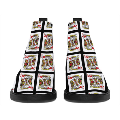 King Of Hearts Pattern Print Flat Ankle Boots