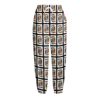 King Of Hearts Pattern Print Fleece Lined Knit Pants