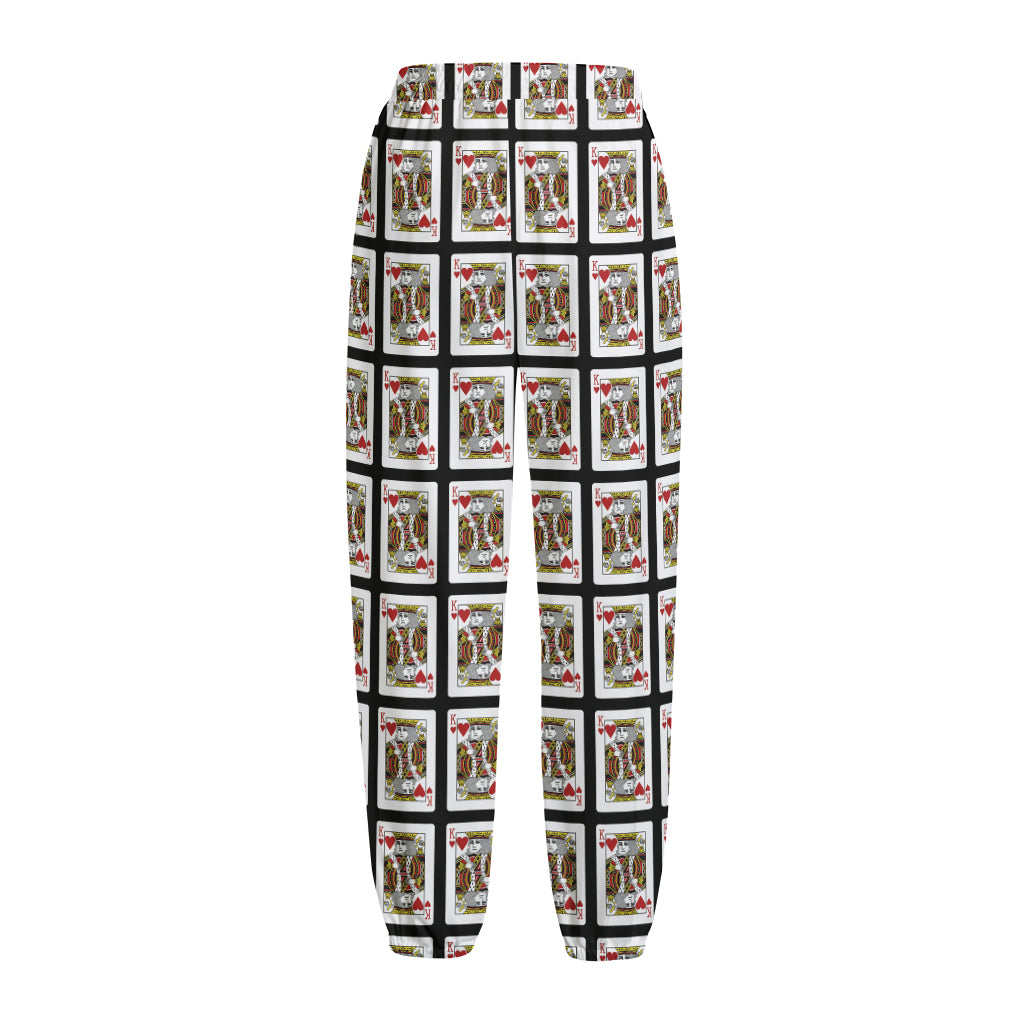 King Of Hearts Pattern Print Fleece Lined Knit Pants