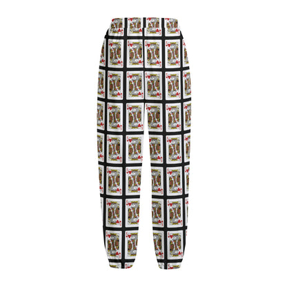 King Of Hearts Pattern Print Fleece Lined Knit Pants