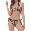 King Of Hearts Pattern Print Halter Scoop Tie Side Bikini
