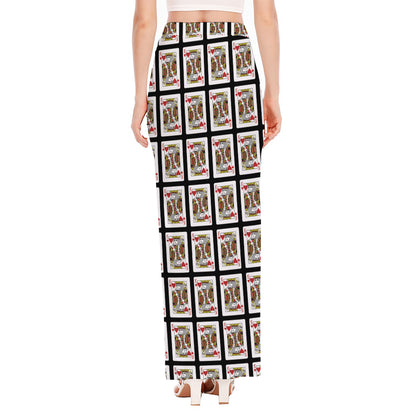 King Of Hearts Pattern Print High Slit Maxi Skirt