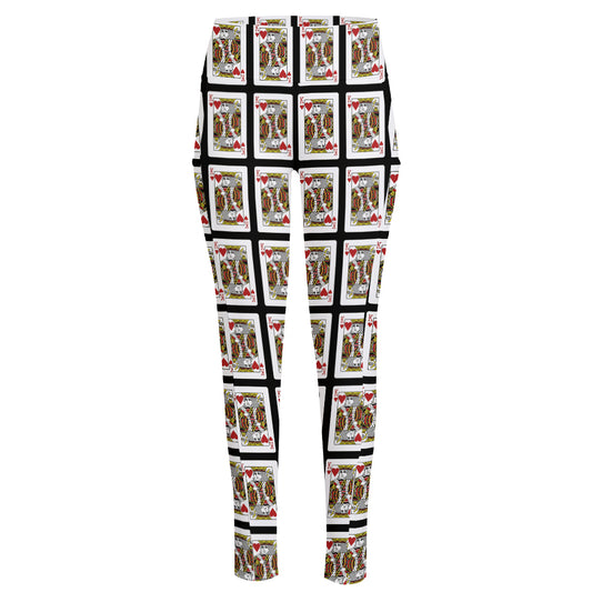 King Of Hearts Pattern Print High-Waisted Pocket Leggings