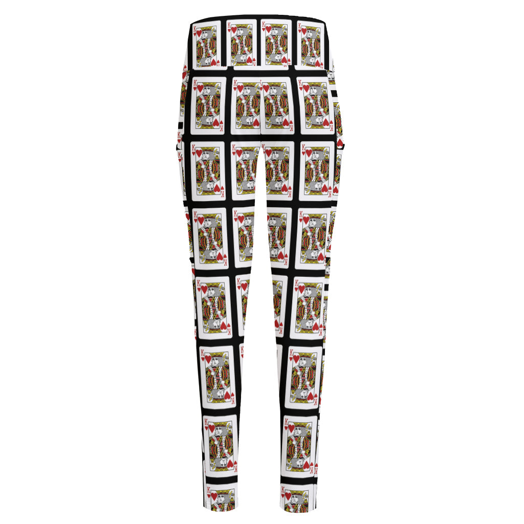 King Of Hearts Pattern Print High-Waisted Pocket Leggings