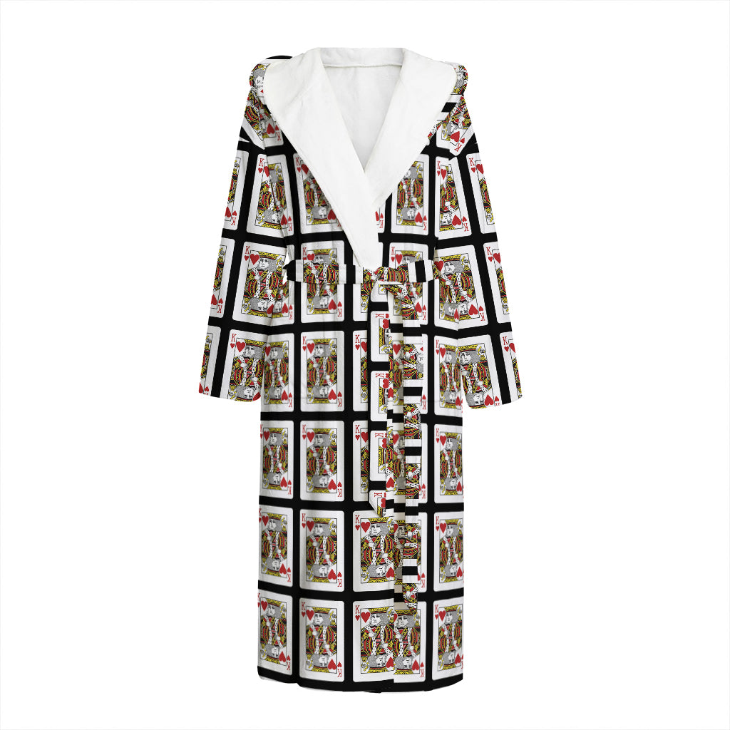 King Of Hearts Pattern Print Hooded Bathrobe