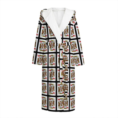 King Of Hearts Pattern Print Hooded Bathrobe