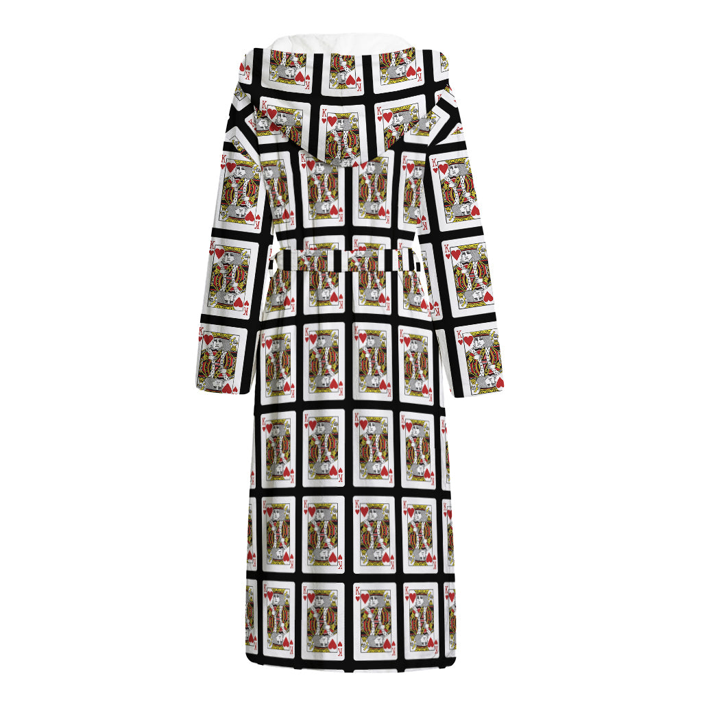 King Of Hearts Pattern Print Hooded Bathrobe