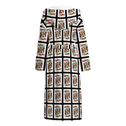King Of Hearts Pattern Print Hooded Bathrobe