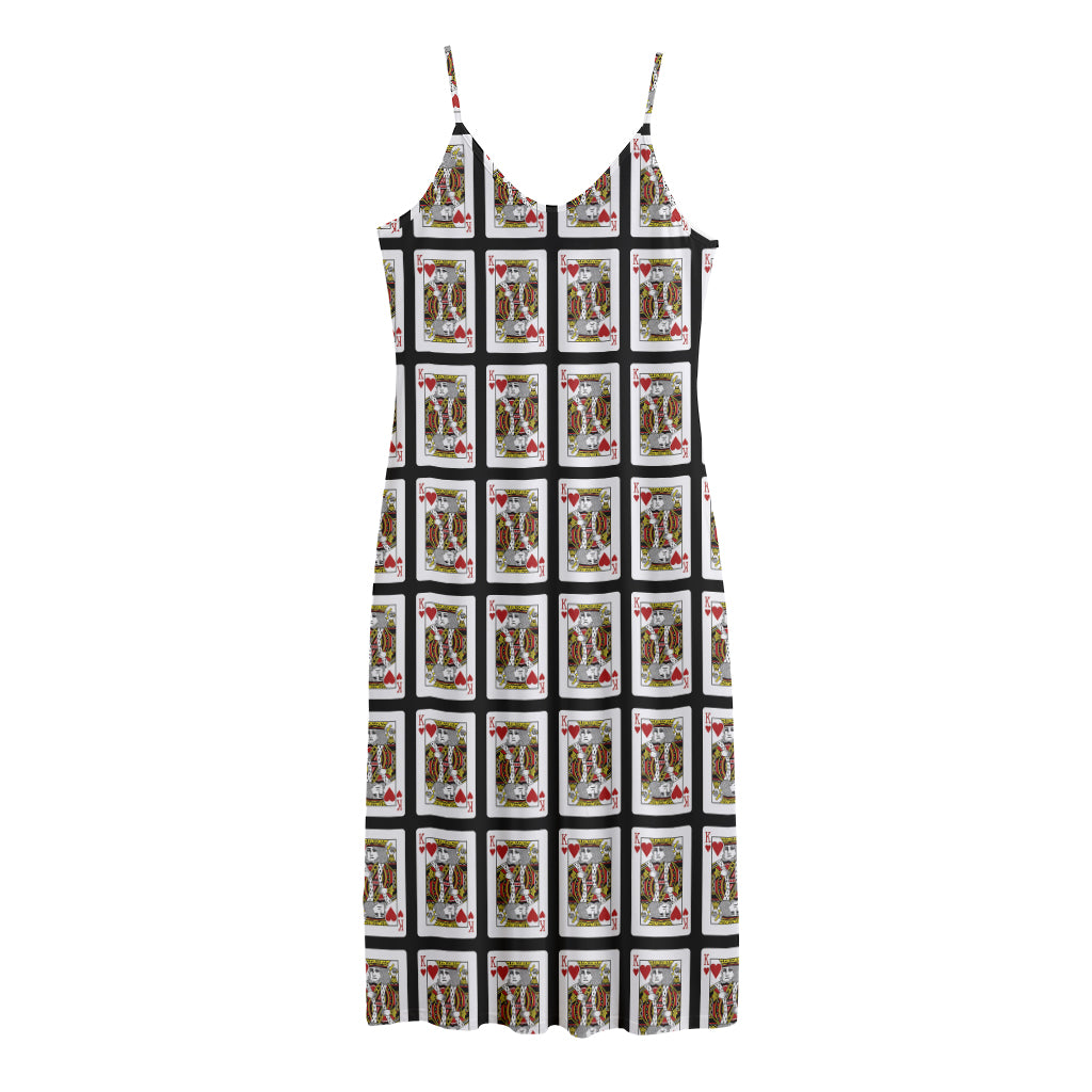 King Of Hearts Pattern Print Jersey Midi Cami Dress