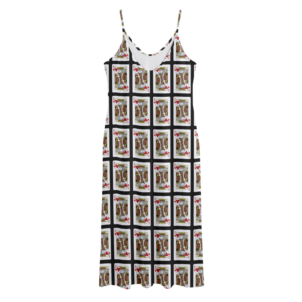 King Of Hearts Pattern Print Jersey Midi Cami Dress