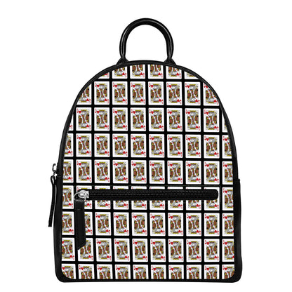 King Of Hearts Pattern Print Leather Backpack