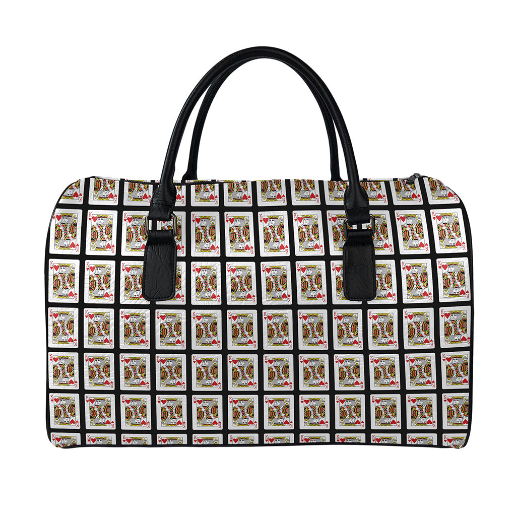King Of Hearts Pattern Print Leather Duffle Bag