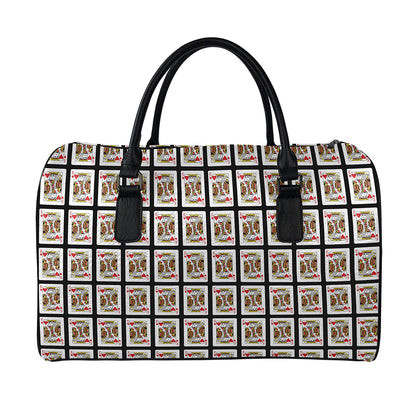 King Of Hearts Pattern Print Leather Duffle Bag
