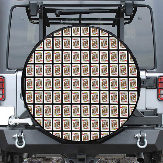 King Of Hearts Pattern Print Leather Spare Tire Cover