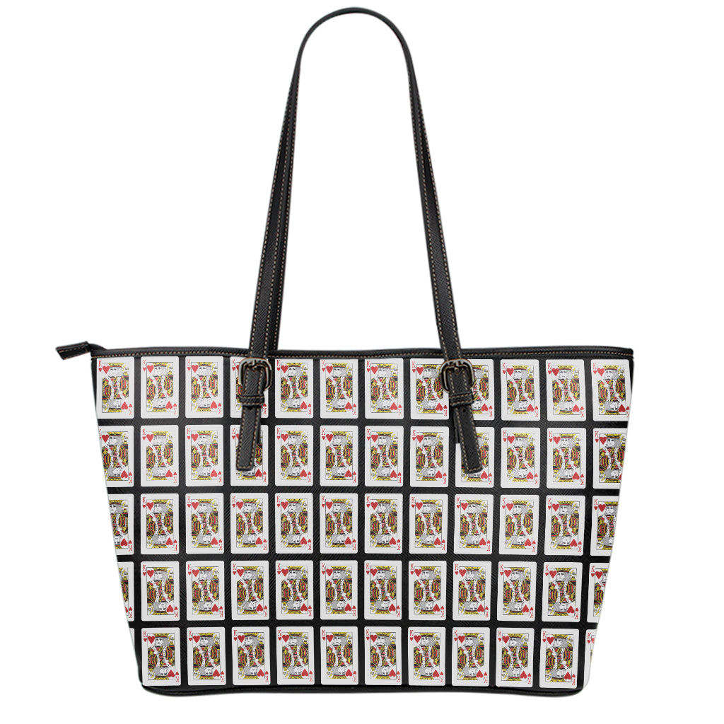 King Of Hearts Pattern Print Leather Tote Bag