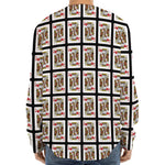 King Of Hearts Pattern Print Long Sleeve Baseball Jersey