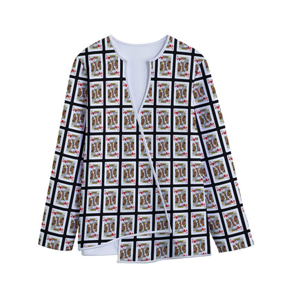 King Of Hearts Pattern Print Long Sleeve Short Coat