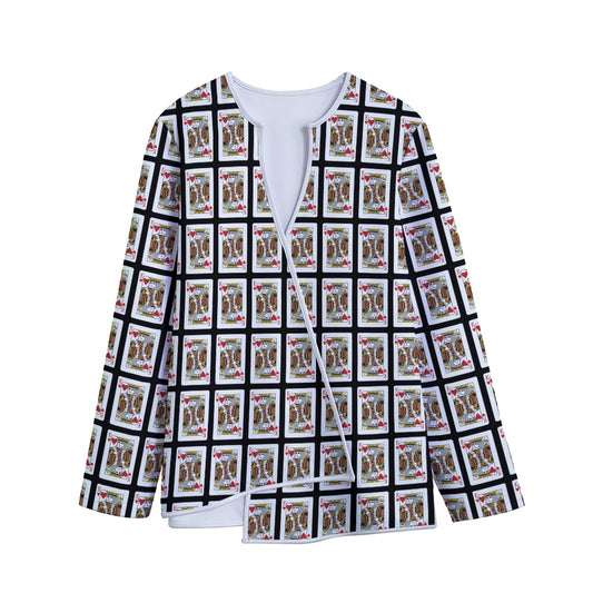 King Of Hearts Pattern Print Long Sleeve Short Coat