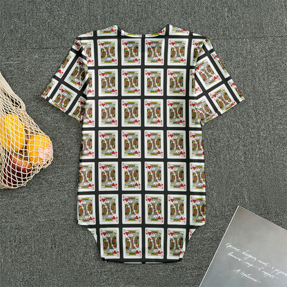 King Of Hearts Pattern Print Men's Bodysuit