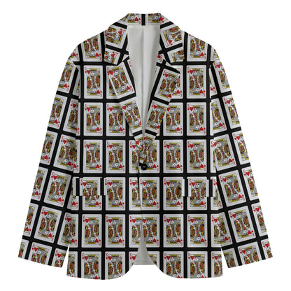 King Of Hearts Pattern Print Men's Cotton Blazer