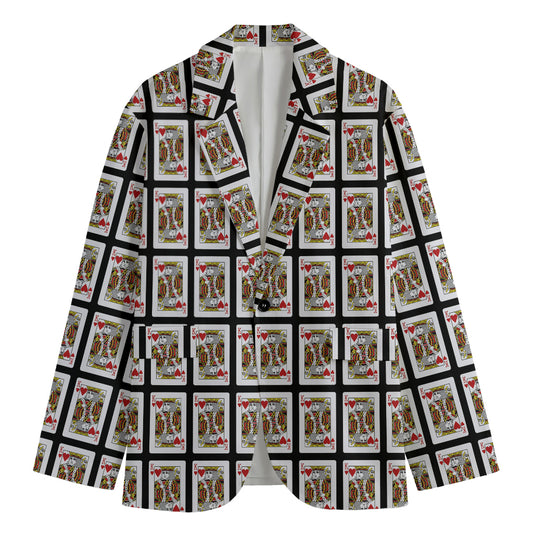 King Of Hearts Pattern Print Men's Cotton Blazer