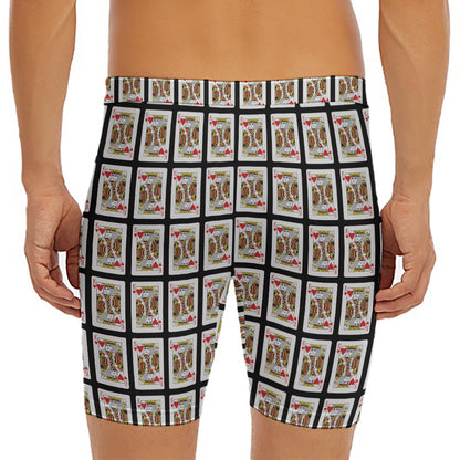 King Of Hearts Pattern Print Men's Long Boxer Briefs