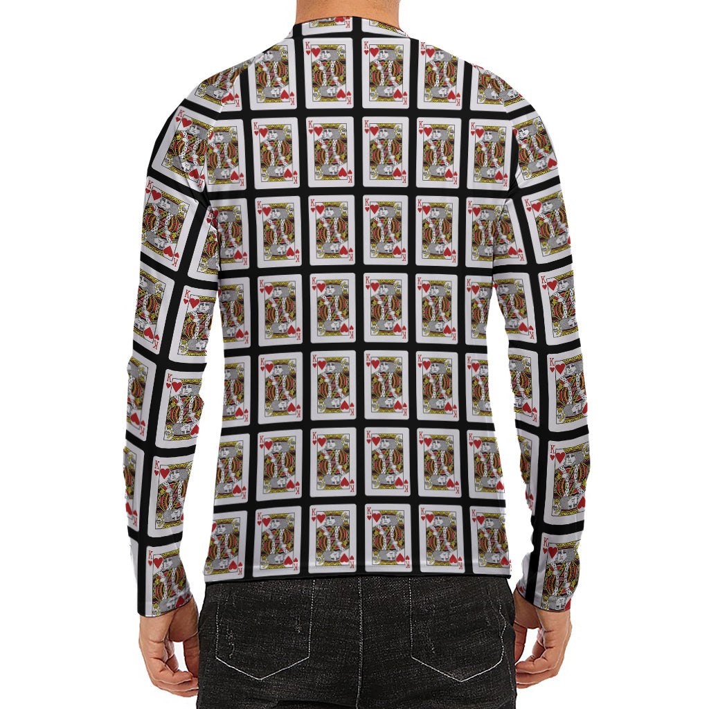 King Of Hearts Pattern Print Men's Long Sleeve Rash Guard