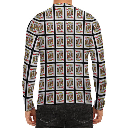 King Of Hearts Pattern Print Men's Long Sleeve Rash Guard