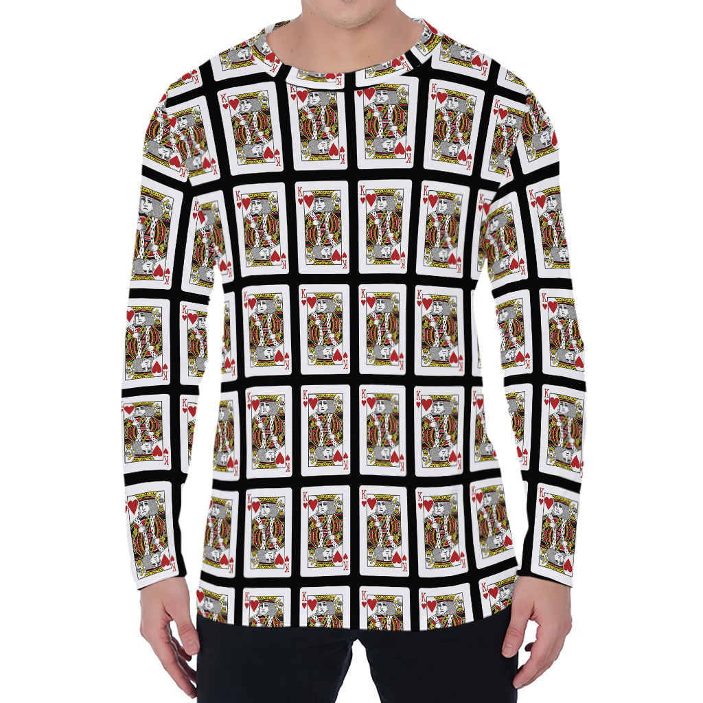King Of Hearts Pattern Print Men's Long Sleeve T-Shirt