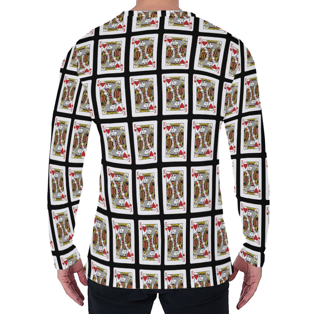 King Of Hearts Pattern Print Men's Long Sleeve T-Shirt