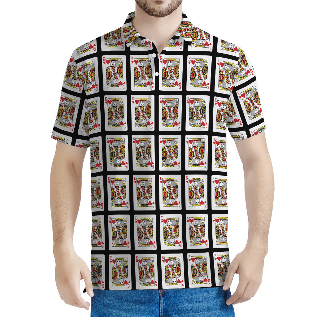 King Of Hearts Pattern Print Men's Polo Shirt