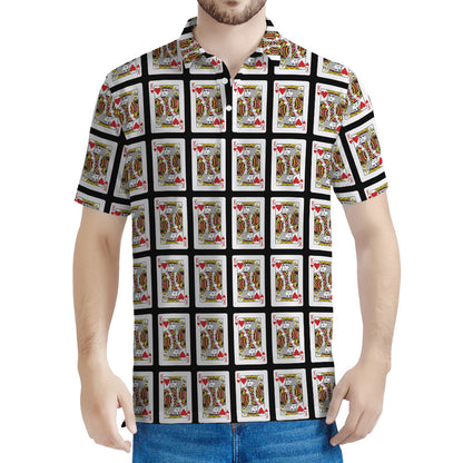 King Of Hearts Pattern Print Men's Polo Shirt