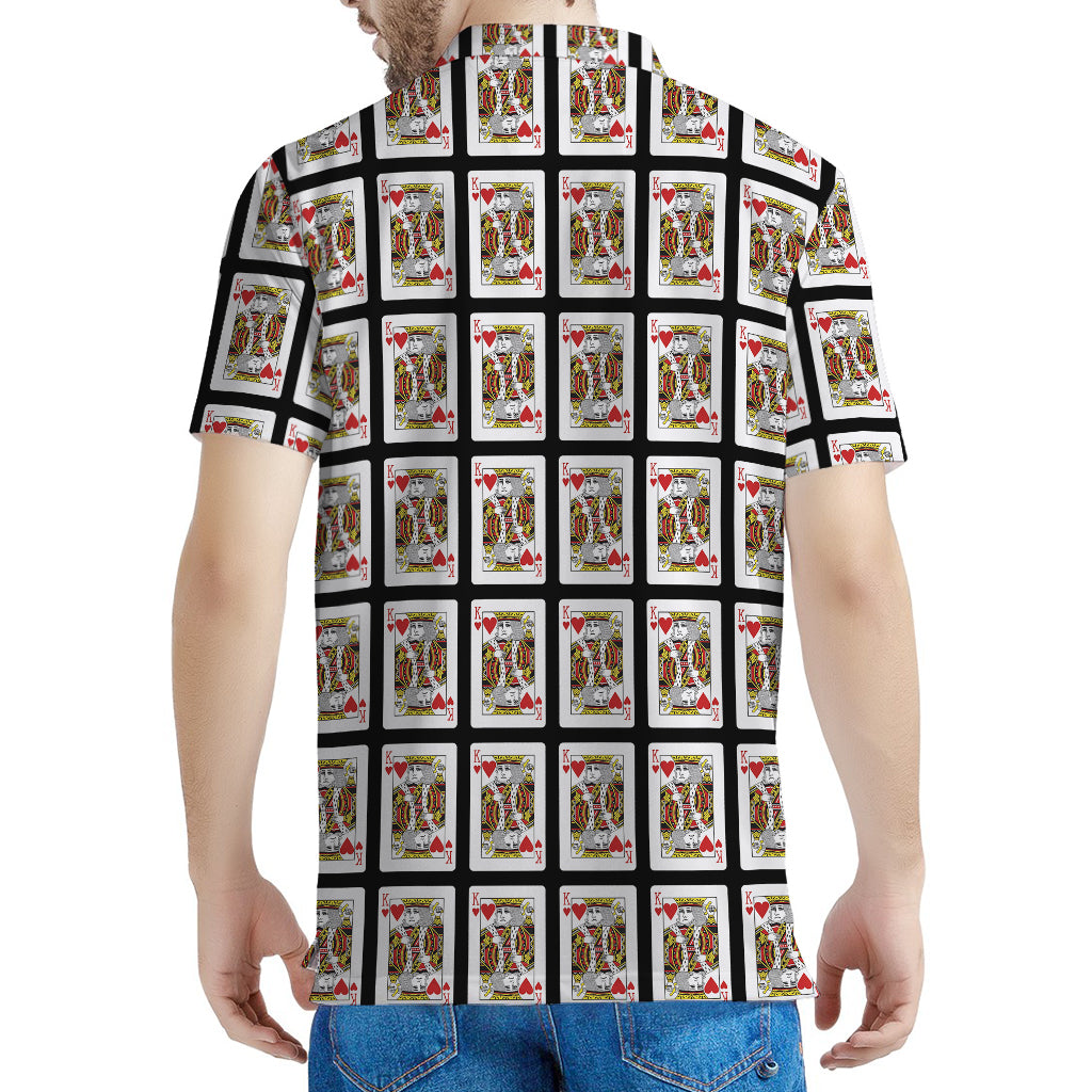 King Of Hearts Pattern Print Men's Polo Shirt