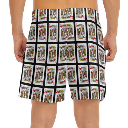 King Of Hearts Pattern Print Men's Split Running Shorts