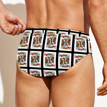 King Of Hearts Pattern Print Men's Swim Briefs