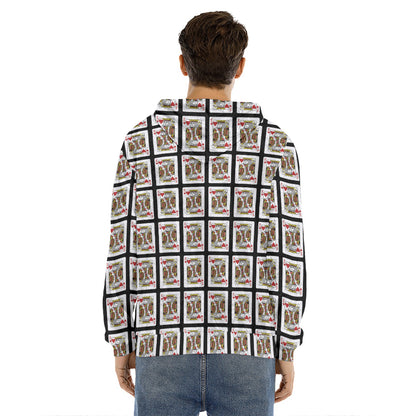 King Of Hearts Pattern Print Men's Velvet Pullover Hoodie