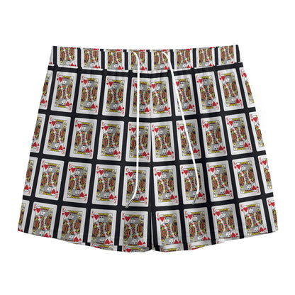 King Of Hearts Pattern Print Mesh Shorts