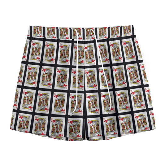 King Of Hearts Pattern Print Mesh Shorts