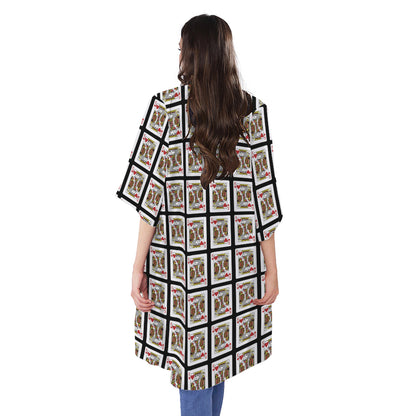 King Of Hearts Pattern Print Open Front Beach Cover Up