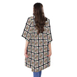 King Of Hearts Pattern Print Open Front Beach Cover Up