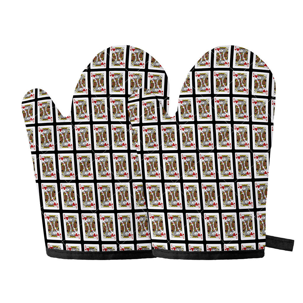 King Of Hearts Pattern Print Oven Mitts