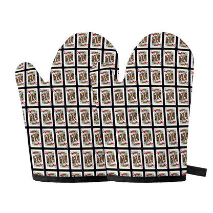 King Of Hearts Pattern Print Oven Mitts