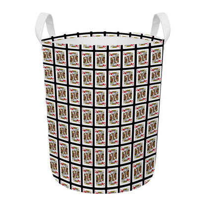 King Of Hearts Pattern Print Round Laundry Basket