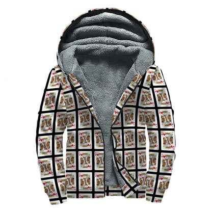 King Of Hearts Pattern Print Sherpa Lined Zip Up Hoodie