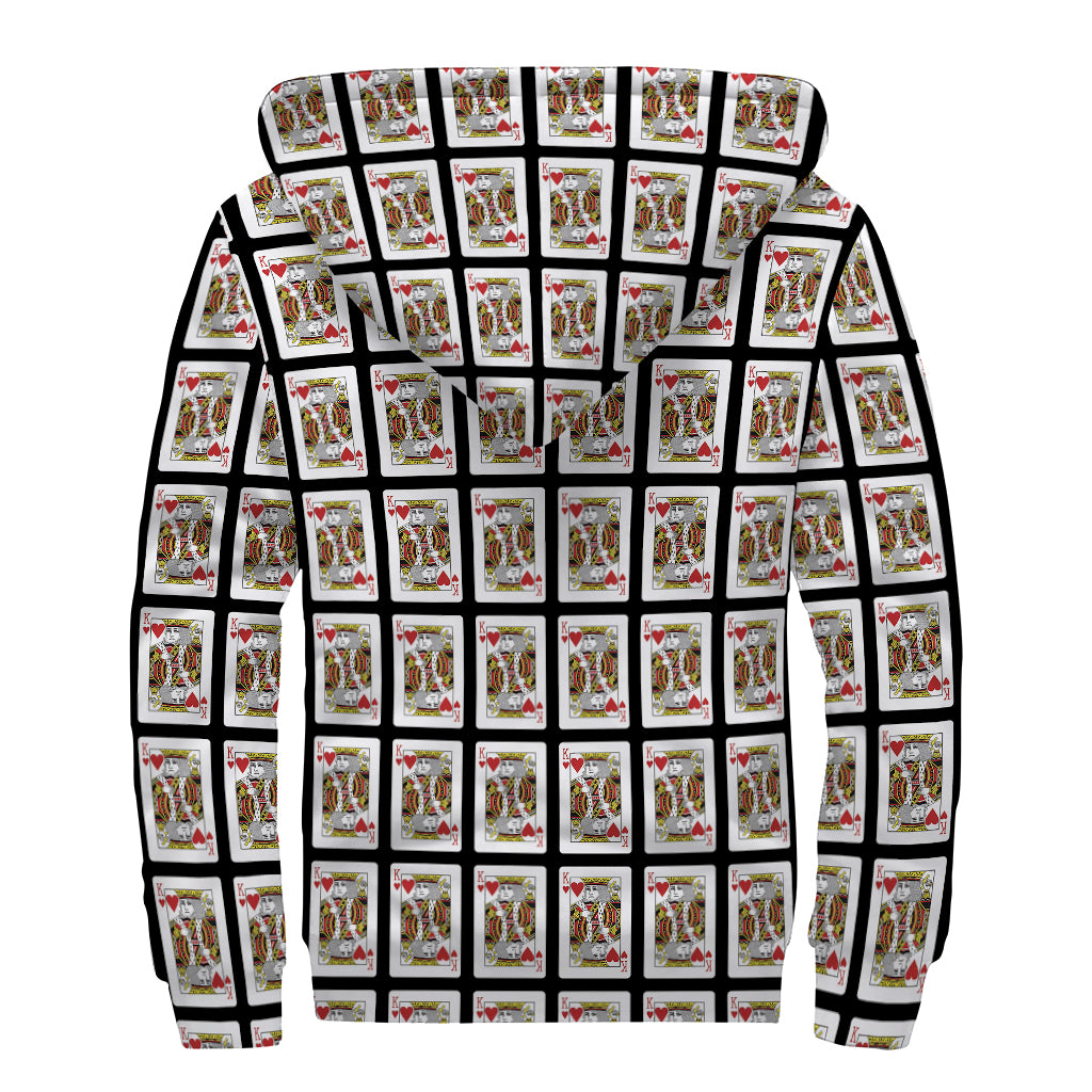 King Of Hearts Pattern Print Sherpa Lined Zip Up Hoodie