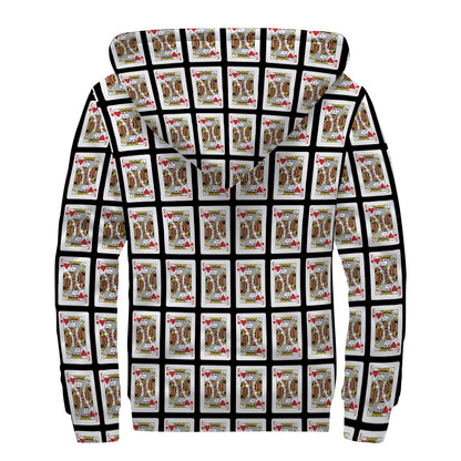 King Of Hearts Pattern Print Sherpa Lined Zip Up Hoodie