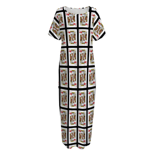 King Of Hearts Pattern Print Short Sleeve Long Nightdress