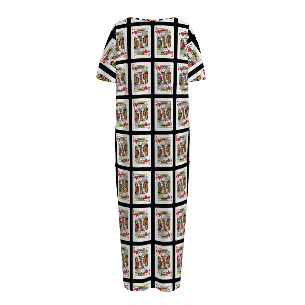 King Of Hearts Pattern Print Short Sleeve Long Nightdress