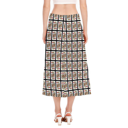 King Of Hearts Pattern Print Side Slit Midi Skirt